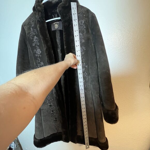 Guess Womens Vintage Brown Suede Floral Embroidered Coat Size S - Picture 4 of 8